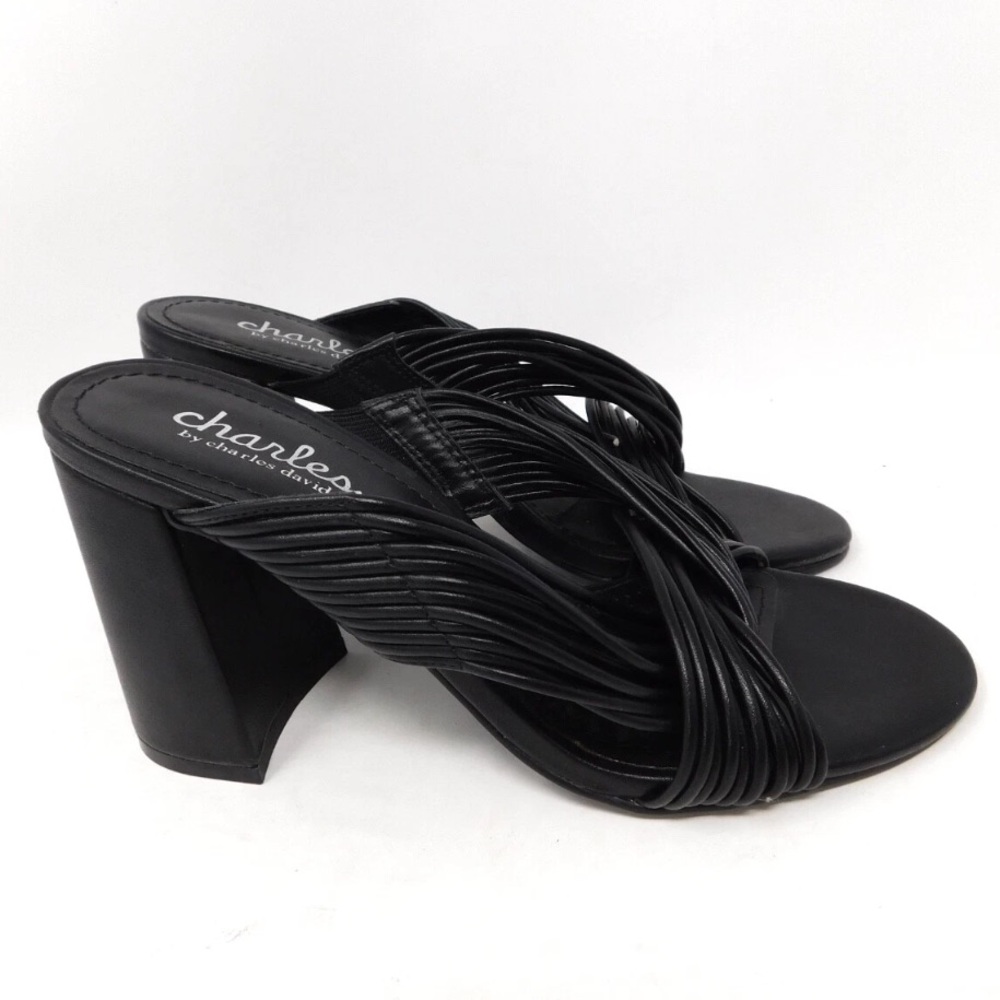 Charles David Women's Sandals Size 5.5 Black Razzle Block Heel Slip On Slides